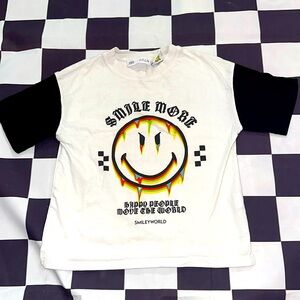 Zara Kids “Smile More” Smiley Black & White Short Sleeve Raglan Tee 6